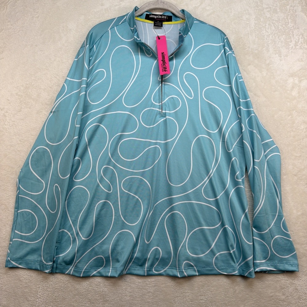 Jamie Sadock Golf Pullover Womens XL 1/4 Zip Blue Abstract Print Performance